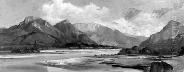 An extensive mountainous river landscape Oil Painting by French School