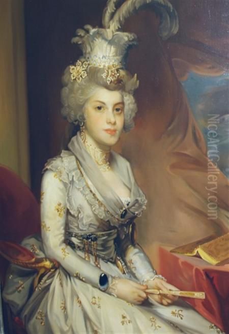 Portrait Of A Woman Wearing A Fanciful Hat Oil Painting by Gilbert Stuart