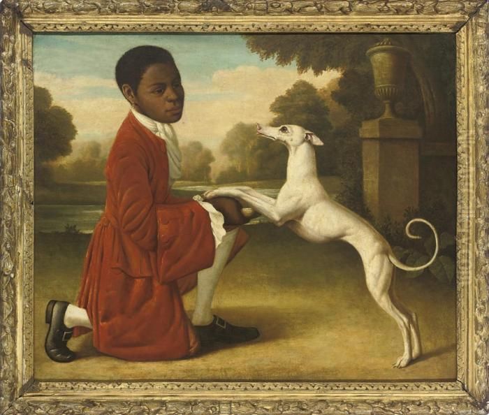 A Page Boy With A White Whippet, In A Classical Landscape Oil Painting by George Stubbs