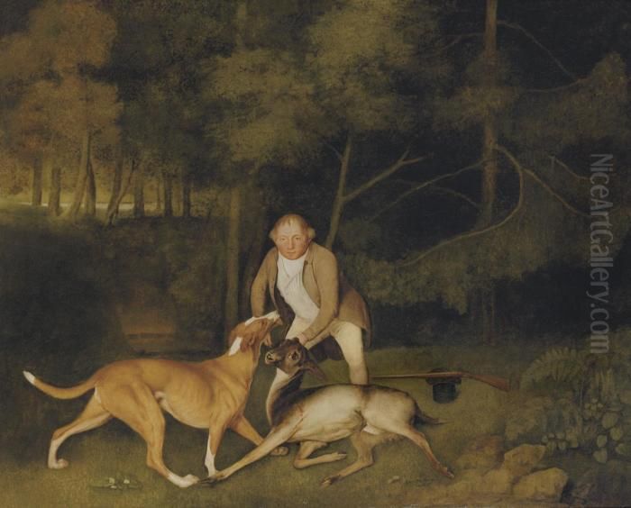 Thomas Freeman, Lord Clarendon's
 Gamekeeper, With A Dog And A Shotdoe In A Wooded River Landscape, His 
Gun And Hat Beside Him Oil Painting by George Stubbs