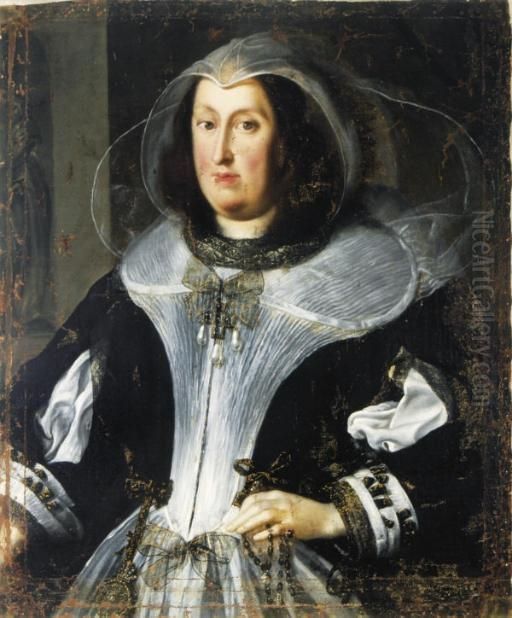 Portrait Of A Lady In A Black 
And White Costume, Traditionally Identified As Maria Magdalena De Medici Oil Painting by Justus Sustermans