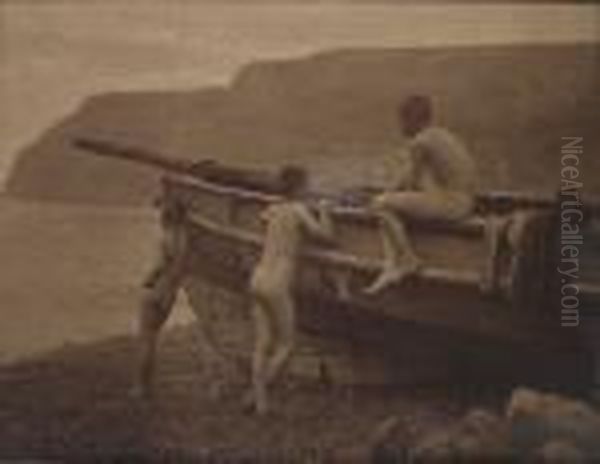 Staithes - 'in Puris Naturalibus' Oil Painting by Frank Meadow Sutcliffe