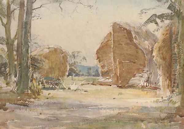 A Norfolk rickyard Oil Painting by Arthur Reginald Smith