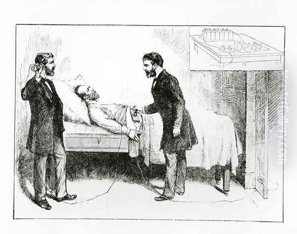 President Garfield 1831-81 lies with an undetected bullet in him, 1881 Oil Painting by W. Shinkle