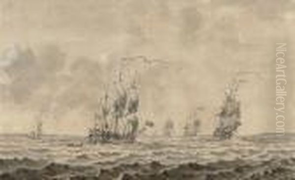 A Squadron Of The Fleet Bearing Down On The Royal Yacht Oil Painting by Francis Swaine