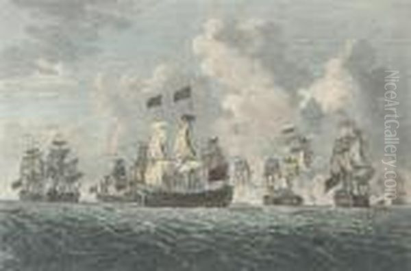The Defeat Of A French Squadron 
Off Cape Lagos, 18 August, 1759 (illustrated); And The Glorious Action 
Off Cape Francois, 21 October, 1757 Oil Painting by Francis Swaine
