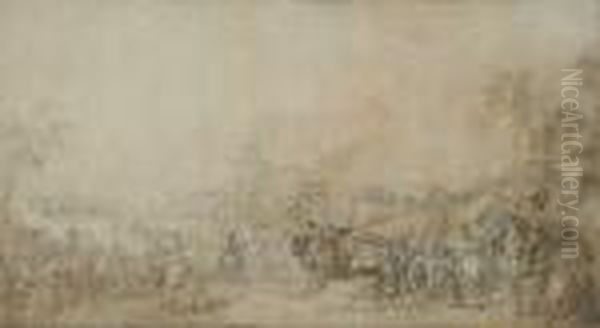 Scene De Bataille Pres D'un Moulin A Eau Oil Painting by Joseph Swebach-Desfontaines