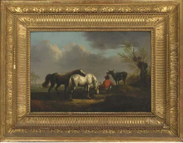 Chevaux Et Paysans Dans Un Pre Oil Painting by Joseph Swebach-Desfontaines