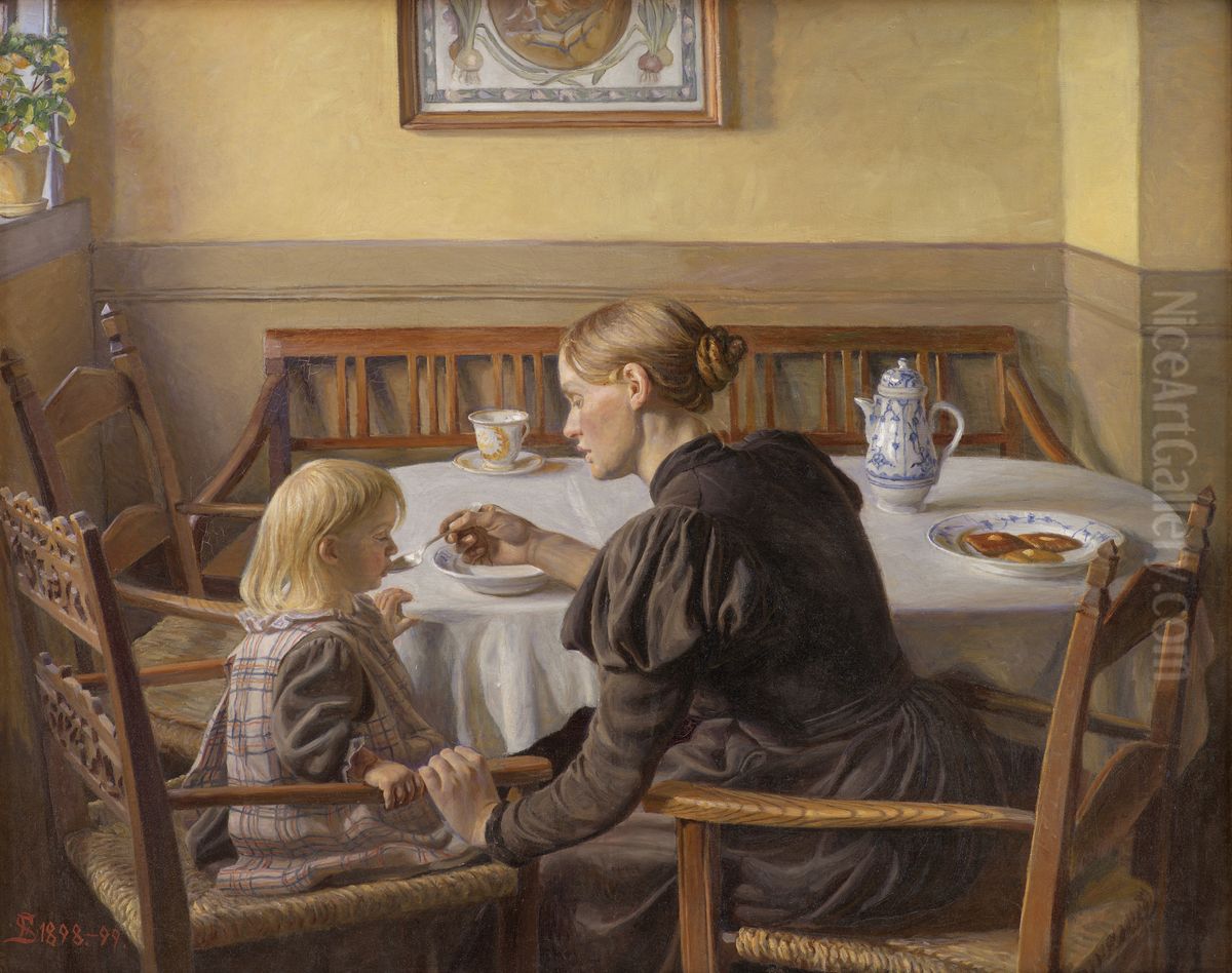 Mother And Child Oil Painting by Fritz Syberg