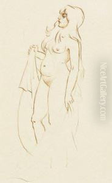 Femme Nue Aux Longs Cheveux Tournee Oil Painting by Arthur Szyk