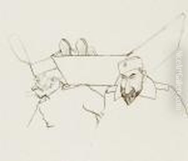 Etude Pour L'enterrement De La Turquie Oil Painting by Arthur Szyk