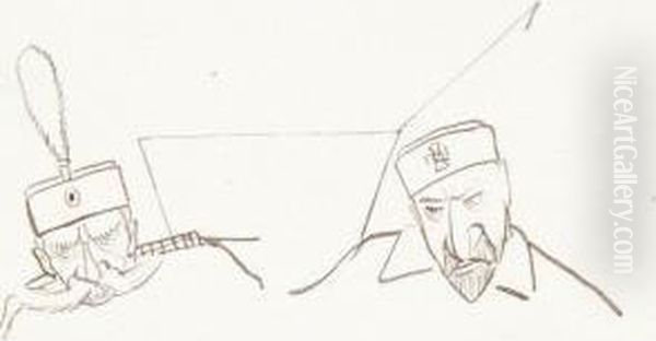 Etude Pour L'enterrement De La 
Turquie Dessin A L'encre Sur Papier. 16 X 16 Cm Study For The 