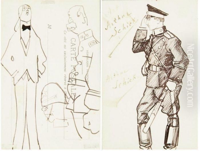 Soldat Saluant Oil Painting by Arthur Szyk