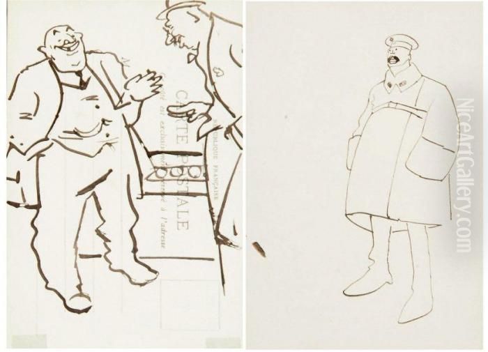 Etude De Militaire En Capote Oil Painting by Arthur Szyk