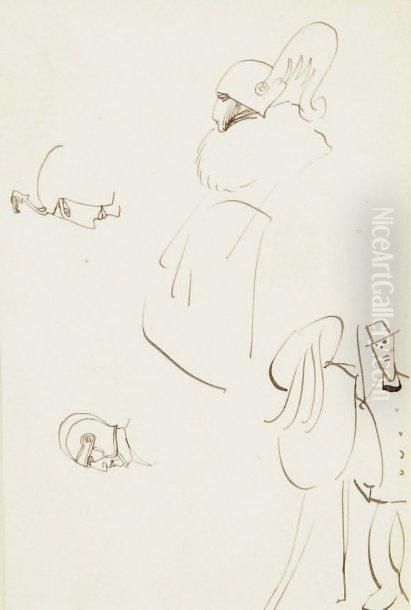 Quatre Etudes De Personnages Oil Painting by Arthur Szyk