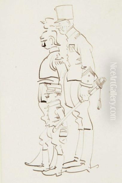 Trois Militaires Dont Un Nain Oil Painting by Arthur Szyk