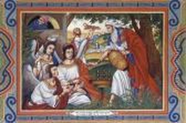 Abraham And The Angels Oil Painting by Arthur Szyk