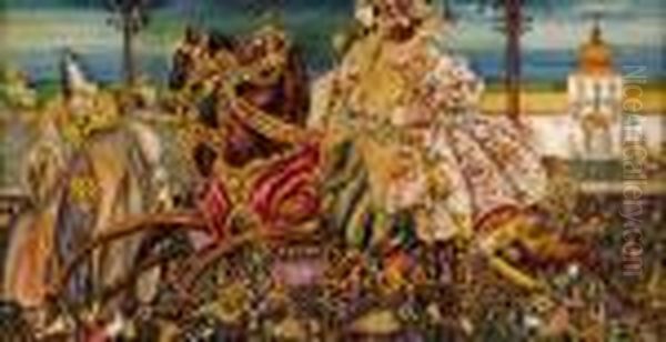 Riders (scene De Les Milles Et Une Nuits) Oil Painting by Arthur Szyk