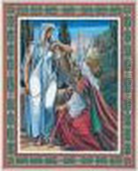 Rebecca And Eliezer Oil Painting by Arthur Szyk