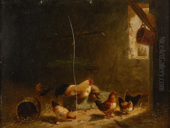 Barn Interior With Chickens Oil Painting by Arthur Fitzwilliam Tait