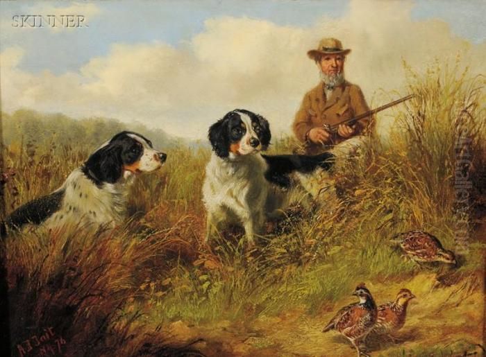 Hunters With Spaniels And Quail Oil Painting by Arthur Fitzwilliam Tait
