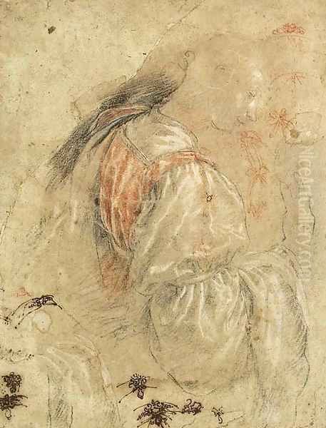 Drapery Studies Of The Sleeves Of A Woman'S Dress Oil Painting by Florentine School