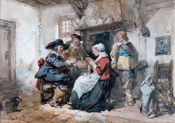Two Interior Scenes, The First 
With The Jewellery Trader With Solider And His Wife; The Second With 
Tavern Scene With Soldier And Figures Playing Cards Oil Painting by Herman Frederik Carel ten Kate