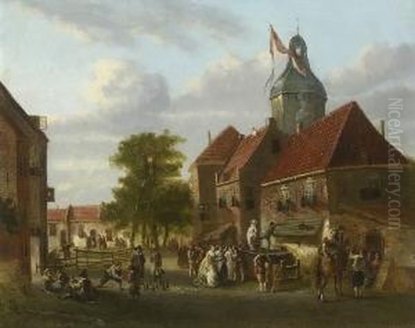 Komodienspiel Auf Dem
 Dorfplatz. Oil Painting by Herman Frederik Carel ten Kate