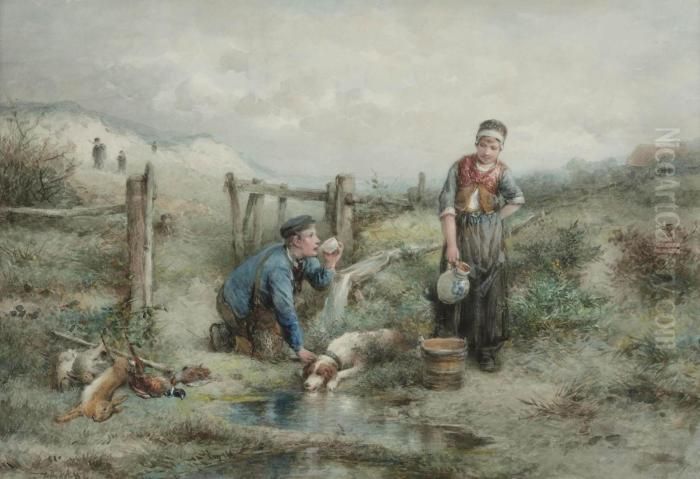 Returning From The Hunt In The Dunes Oil Painting by Jan Mari Henri Ten Kate