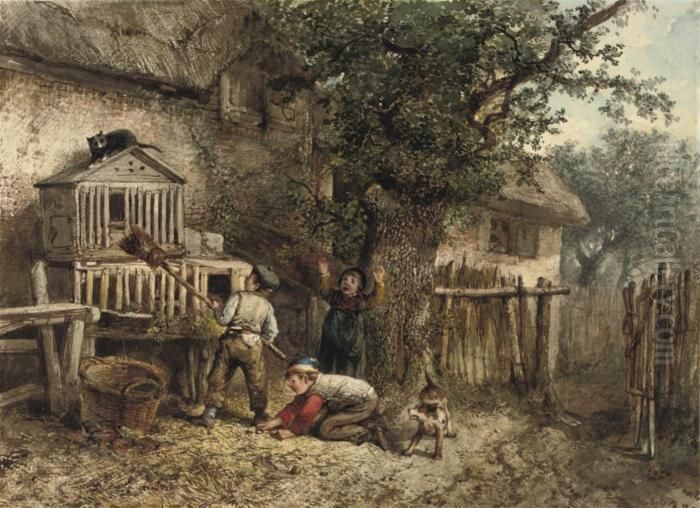 Teasing The Cat Oil Painting by Jan Mari Henri Ten Kate