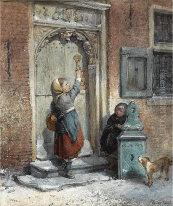 At The Door Oil Painting by Jan Mari Henri Ten Kate
