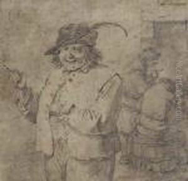 A Laughing Peasant With A Pipe, Gamblers Beyond Oil Painting by David The Younger Teniers