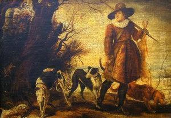 A Huntsman With Three Dogs Amongstwoodland Oil Painting by David The Younger Teniers