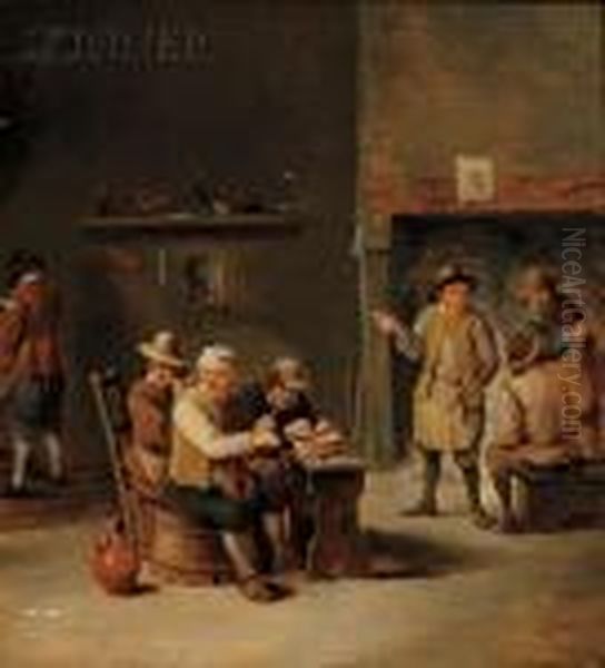 Interior Of An Inn With Peasants Smoking Oil Painting by David The Younger Teniers