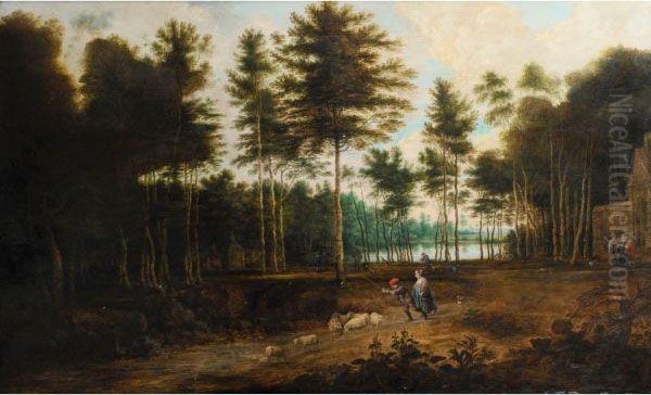 Personnages Dans Un Paysage Boise Oil Painting by David The Younger Teniers