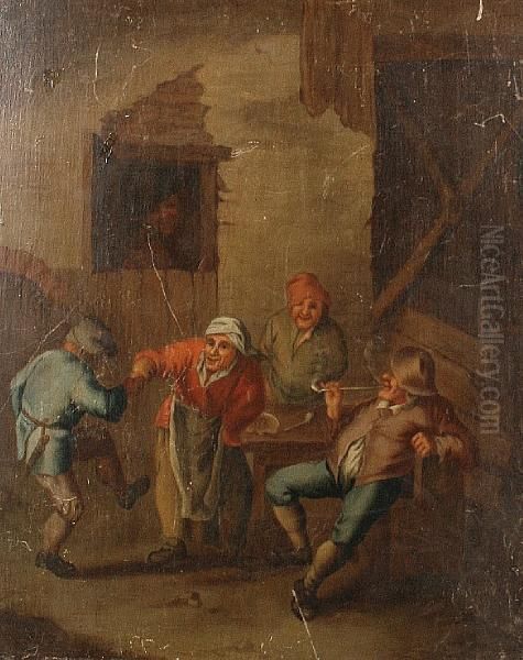 Figures Outside A Tavern Oil Painting by David The Younger Teniers