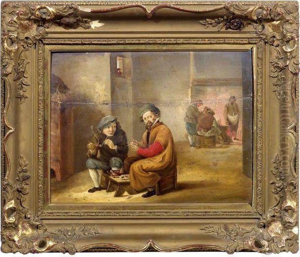 Zwei Pfeifenraucher In Einer Stube Oil Painting by David The Younger Teniers