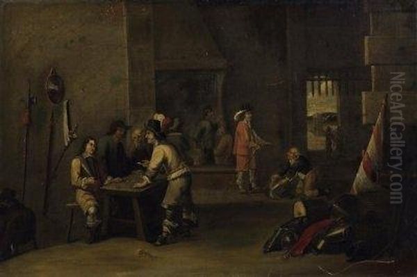 Interior With Soldiers Playing 
Games. Subsequently Denoted On The Table: David Teniers 1644 Oil Painting by David The Younger Teniers