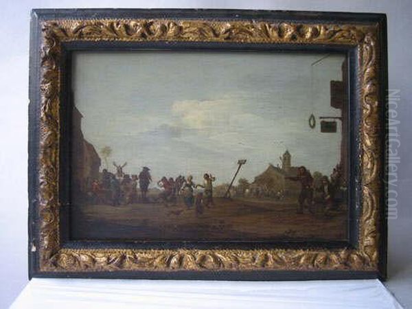 Flemish A Village Kermesse Or 
Fete Oil On Oak Panel Bears Old Wax Seal To Reverse 19.5 X 28.5 Cms 
Illustrated Oil Painting by David The Younger Teniers
