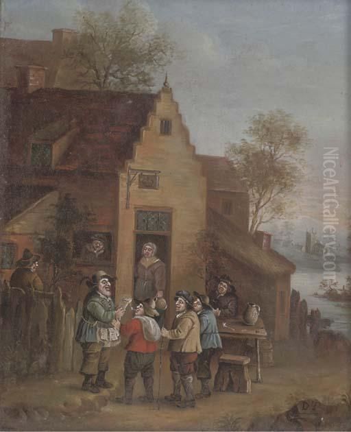 A Town Crier Outside An Inn Oil Painting by David The Younger Teniers