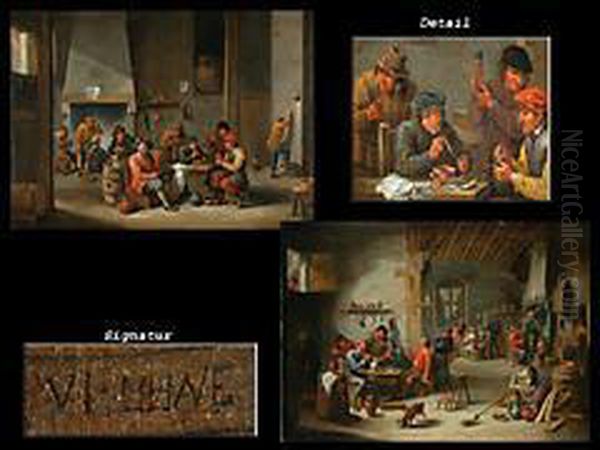 Bauern In Einer Dorfschanke Oil Painting by David The Younger Teniers