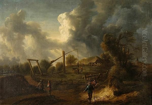 Figures At A Well In An Extensive Landscape Oil Painting by David The Younger Teniers