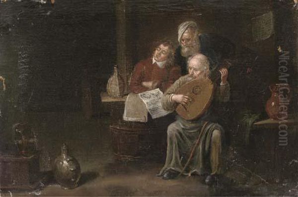 Musicians In An Interior Oil Painting by David The Younger Teniers