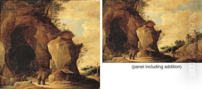 A Landscape With Monks Preparing Food At A Shrine In A Cave Oil Painting by David The Younger Teniers
