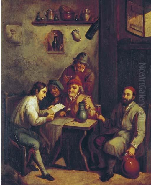 Figures In A Tavern Interior Oil Painting by David The Younger Teniers