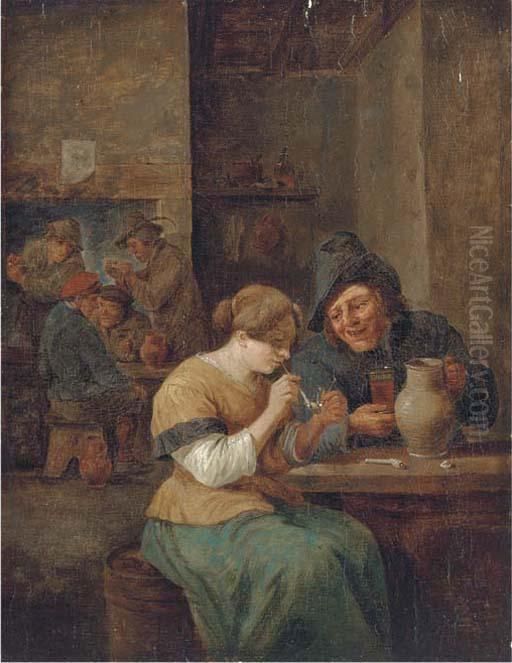Peasants Smoking And Drinking In A Tavern Oil Painting by David The Younger Teniers