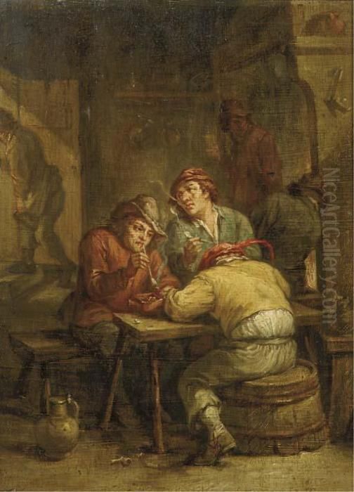 Peasants Smoking In A Tavern Oil Painting by David The Younger Teniers