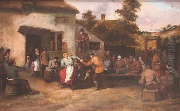 Peasants Dancing And Merrymaking
 Before A Tavern; Peasants Dancing, Drinking And Making Music In A 
Village Street Oil Painting by David The Younger Teniers