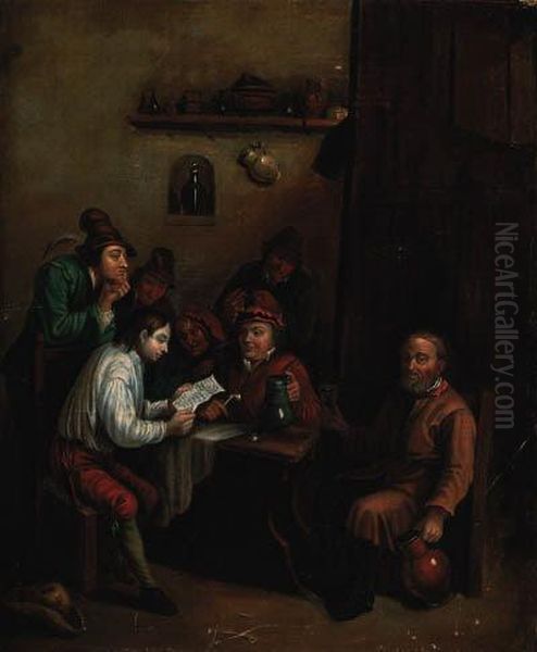 Peasants In An Interior Oil Painting by David The Younger Teniers