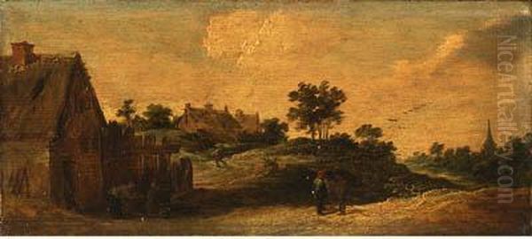 Peasants Talking On A Path, A Washerwoman Before A House, A Churchbeyond Oil Painting by David The Younger Teniers